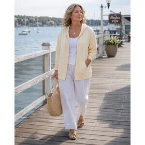 J.Jill Full Zip Hoodie Butter Yellow Coastal Grandma Casual Size 2X Beachy Soft